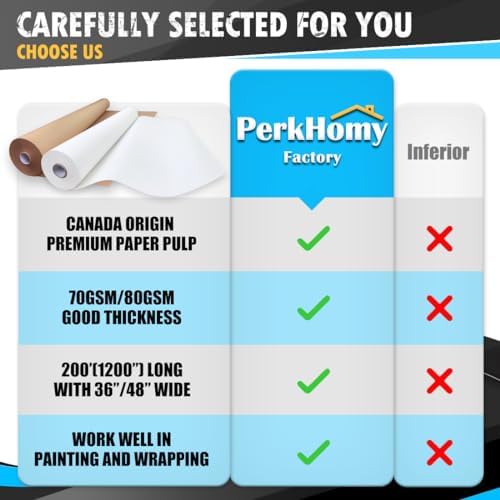 PerkHomy 48" x 2,400" (200') Brown Kraft Paper Roll for Craft Bulletin Board Paper Art Table Covering Crafting Gift Wrapping Bouquet Packing Parcel 70GSM 50LB (Brown, 48" x 200') - Image 4