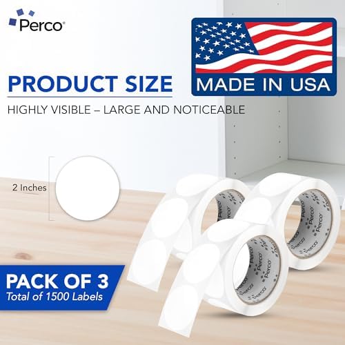 Perco White Perforated Round Circle Dot Sticker 2-Inch Labels — 3 Rolls, 1,500 Stickers - Printable Labels for Logos, Pricing, Barcodes & Product Info - Made in USA - Image 2
