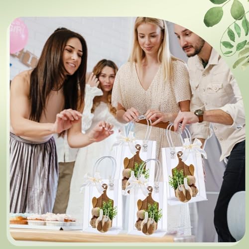 38Pcs Baby Shower Prizes for Game Winners Acacia Cheese Board Fork Butter Spreaders Coasters Towel Artificial Potted Plant Gift Bag for Baby Shower Bridal Shower Favors (4 Sets, Acacia Square Shaped) - Image 6