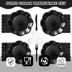 Vyntra Black Paper Plates, Cups & Napkins, 350 Pcs Scalloped Party Set - Image 3