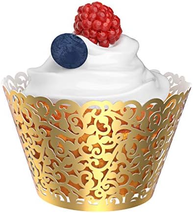 Gospire 50pcs Pearl Lace Filigree Paper Cupcake Wraps, Bright Gold, for Wedding, Christening, Anniversary, Engagement, Birthday, Baby Shower, Halloween, Christmas - Image 3