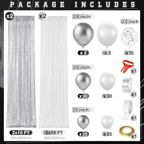 SmoothNovelty 137 Pcs White Silver Sequin Curtains Balloon Garland Kit - Image 3