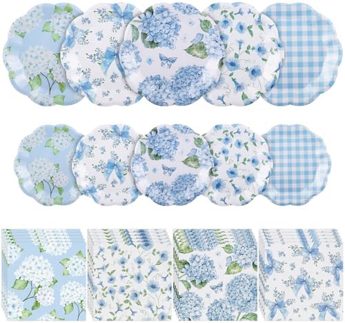 NatNarr 50 Set Floral Plates and Napkins Hydrangea Party Decor by NatNarr