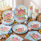 Pickmesh 250 Pcs Farm Animals Party Plates Napkins Cups, Light Blue Pink - Image 4