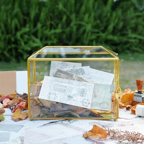 Wedding Card Box with Slot and Lock, 10.2'' Glass Card Boxes for Reception, Gold Decorative Card Holder, Clear Reusable Keepsake Storage for Wedding, Party, Baby Showers, Tabletop Decor - Image 4