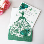 50PCS Green Glitter Quinceanera Invitations Kit, 5.12 x7.3 inch Laser Cut Hollow Girl Princess Quinceañera Invitations with Envelopes for Sweet 16 birthday Bridal XV Años Invite - Image 5