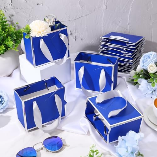Yeaqee 50 Pcs Mini Metallic Paper Gift Bags with Handle, Royal Blue, Silver - Image 5