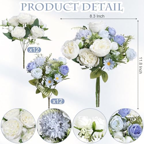 Bundles Artificial Peonies, 24 Bundles - Dusty Blue & White - Image 3