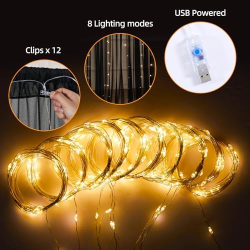 10x10ft Black Tulle Backdrop Curtains with Lights String for Parties, Wrinkle Free Shiny Sheer Curtain Wedding Photo Backdop Drapes for Baby Shower Birthday Party Photography Home Decorations - Image 3