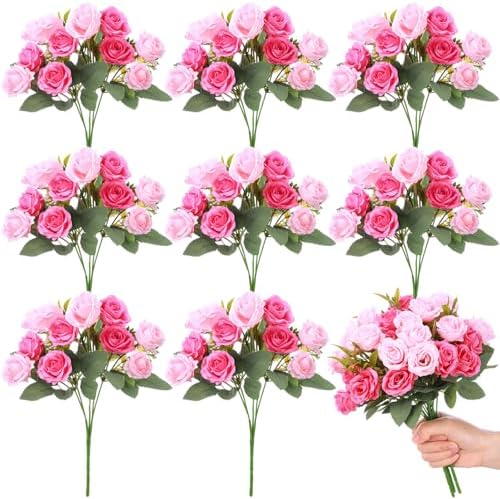 Zeyune 8 Pack 12 Inch Artificial Rose Bouquet, Mixed Pink by Zeyune