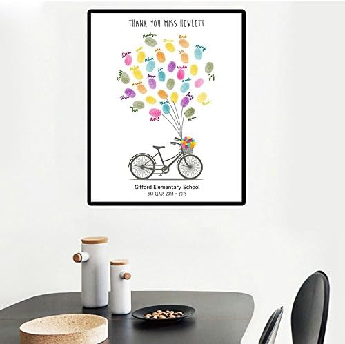 DIY Fingerprint Painting Canvas Bicycle Balloons Guest Book with Ink Pad Personalized Sign in Book for Wedding Graduation Teacher Retirement Party Decorations -80x120cm - Image 4