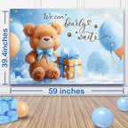 Party Spot！Bear Baby Shower Decorations Boy,80 pcs Balloons,4 Wood Grain Blocks with Letter,"We can bearly wait" Backdrop,Banner,Tablecloth,Balloon Pump, Blue Brown Bear Theme - Image 5