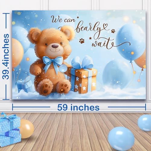 Party Spot！Bear Baby Shower Decorations Boy,80 pcs Balloons,4 Wood Grain Blocks with Letter,"We can bearly wait" Backdrop,Banner,Tablecloth,Balloon Pump, Blue Brown Bear Theme - Image 5