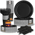 Black Paper Plates and Napkins, Disposable Black Party Plate Include 7&9INCH Plates Cups Napkins Forks Party Supplies for Halloween, Father‘s Day, Graduations, Retirement, Birthday, for 25 Guests by CENLBJ