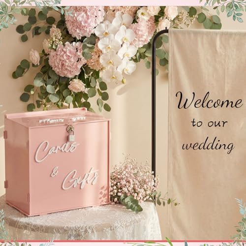 BreezeHug 10" Blush Pink Acrylic Wedding Card Box with Lock & 3D Letters - Image 6