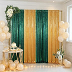 ShinyBeauty Gold Sequin Backdrop Curtain 4 Panels Iridescent Green - Image 2