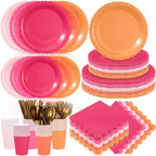 Zhehao 350 Pcs Pink and Orange Party Plates Cups Napkins Set by Zhehao
