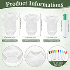 Handepo 26 Pcs Baby Shower Games DIY Bodysuit Set 1 Wooden Sign 15 White Bodysuits 10 Fabric Markers for Birth Decorating Kit(Green Leaves) - Image 3
