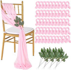 QueenDream Pink Chair Sashes Wedding Aisle Decorations: 50 Packs 8ft Long Draping Fabric Sheer Church Chair Cover Bulk for Party Banquet by QueenDream