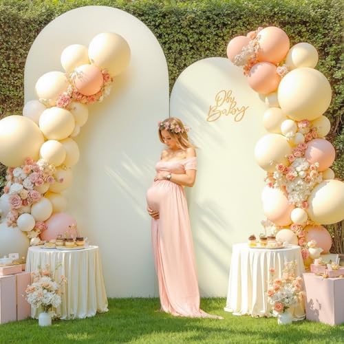 Ivory Arch Cover Set of 2 Spandex 7.2 and 6ft Ivory Arch Backdrop Cover Wedding Arch Stand Covers for Bridal Shower Wedding Baby Shower Birthday Party Ceremony Banquet Photo Arched Background - Image 5