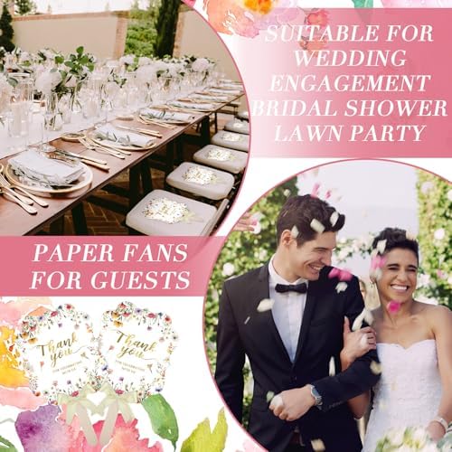 Huwena 50 Sets Wedding Fans for Guests Thank You for Celebrating with Us Fans Hand Fans Handheld Folded Fan Baby Shower Favors for Bridal Bridesmaid Gift Church Dancing(Light Green,Wildflower) - Image 5