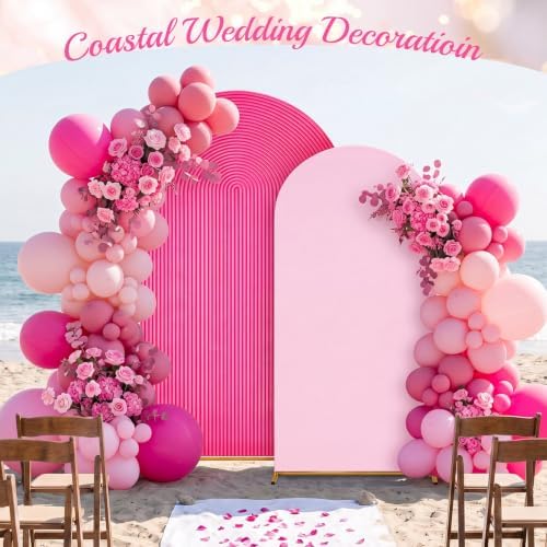 2 Set Wedding Arch Cover Rose Red Pink Ripple & Solid Backdrop Cover - Image 5