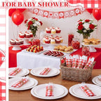 200 Pcs BBQ Party Supplies Red White Gingham Disposable Tableware - Image 3