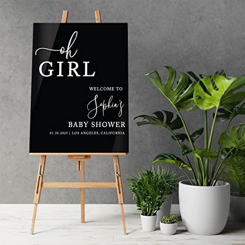 Andaz Press 16"x20" Black Acrylic Personalized Baby Shower Welcome Sign, Gender Neutral Large Custom Sign for Easel Stand, Oh Girl Baby Shower Decorations - Image 2