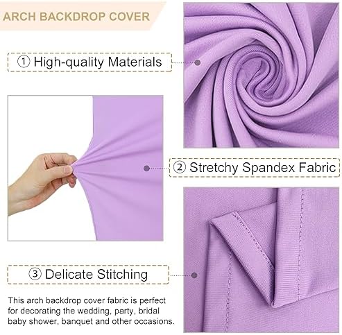 FANPROMS Wedding Arch Cover Set of 3 Lavender Arch Spandex Covers Baby Shower Chiara Arch Backdrop Stand Cover Round Top Stretchy Backdrop 5FT 6FT 7FT Arched Stand Covers for Parties Ornament - Image 3