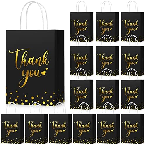 PerKoop 60 Pack Thank You Paper Gift Bags, Classic, Black by PerKoop