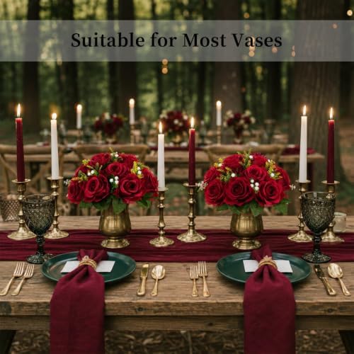 BLOSMON Faux Flower Centerpieces for Wedding Tables, 10 Pcs, Crimson Red - Image 6