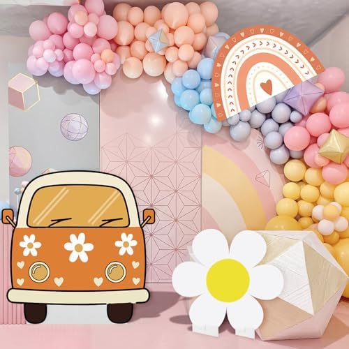 3 Pcs Groovy Hippie Boho Party Favor Hippie Bus Boho Daisy Retro Rainbow Cardboard Cutout 60s 70s Photo Booth Props Party Centerpieces for Baby Shower Birthday Back to School Decorations - Image 5