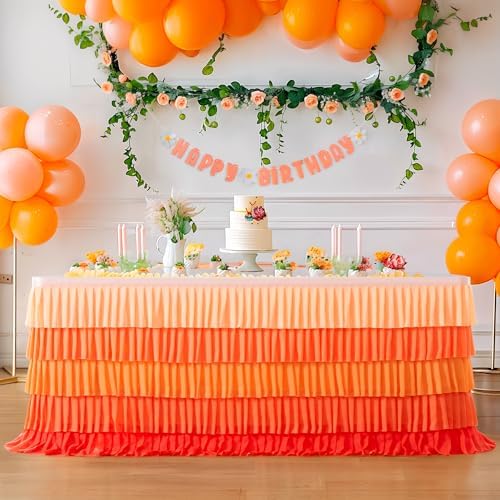 Orange Table Skirt Ruffle Fall Tablecloth for Rectangle Table 14ft Thanksgiving Christmas Birthday Party Baby Shower - Image 2
