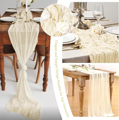 24 Pack Ivory Cheesecloth Table Runner 17"x108" Boho Gauze Fabric Table Runner Vintage Rustic Sheer Runners for Wedding Party Bridal Baby Shower Table Decorations - Image 7