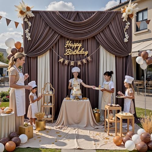 12ft x 10ft Brown Backdrop Curtains for Parties, Wrinkle Free 2 Panels Photo Backdrop Drapes Back Drop Cloth for Wedding Birthday Photography Background Decor - Image 2