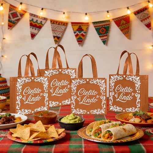 50 Pcs Cielito Lindo Party Favor Bags Reusable Brown Mexican Gift Bags Non Woven Platos De Barro Mexicanos Candy Bag Cinco De Mayo Goodie Bags with Handles for Fiesta Mexican Baby Shower Party Favors - Image 4