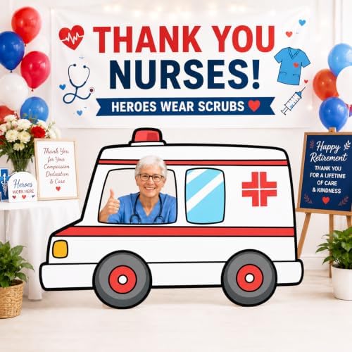 4.3ft Ambulance Cardboard Cutout Photo Booth Props Large Cardboard Plastic Standup Medical Theme Party Decorations for Nurse Appreciation Week Nursing School Graduation Doctor Retirement Events - Image 6