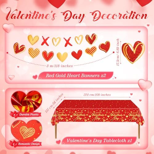 Ziliny 171 Pcs Valentine's Day Party Decorations Serve 24 Xoxo Paper Plates Napkins Cups Banner Tablecloth Cutlery Valentine Galentines Day Anniversary Wedding Baby Shower Party Supplies - Image 5