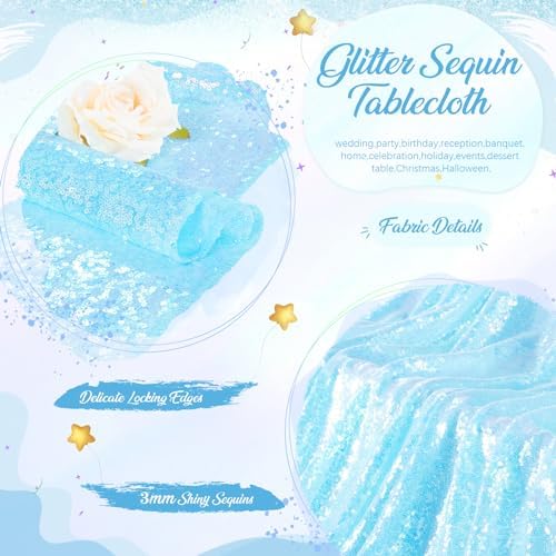 SoarDream Mermaid Blue Sequin Tablecloth 90"x132" Baby Shower Table Cloth - Image 3