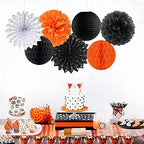 Black Orange White Halloween Party-Decorations - Paper Lanterns Fan,Tissue Flower Pom Poms Streamers,Honeycomb Balls,Graduation 2025 Birthday Wedding Baby Bridal Shower Decor Lasting Surprise - Image 4