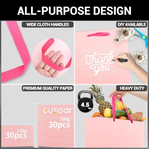 EUSOAR Small Pink Gifts Wrap Bags, 30 Pack 8.6x3.9x7 inches Shopping Bags with Handles Bulk, Party Favor Wrapping Bags for Wedding, Craft Grocery, Boutique, Retail, Business - Image 3