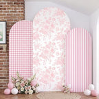SiliFine Set of 3 Pink Chinoiserie Floral Arch Cover 4ft 5ft 6ft Gingham Stretchy Backdrop Covers Striped Backdrop Cover for Wedding Birthday Party Bridal Shower Baby Shower Celebration - Image 6