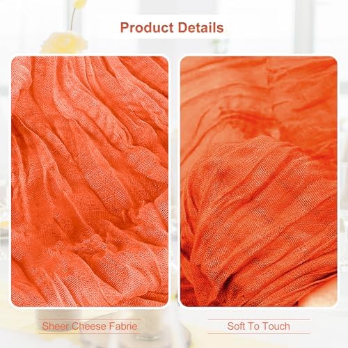 6 Pack Orange Cheesecloth Table Runner 35x120 Inch 10Ft Rustic Gauze Cheese Cloth Table Runner Sheer Cheesecloth Table Runners for Wedding Party Bridal Shower Decoration - Image 3