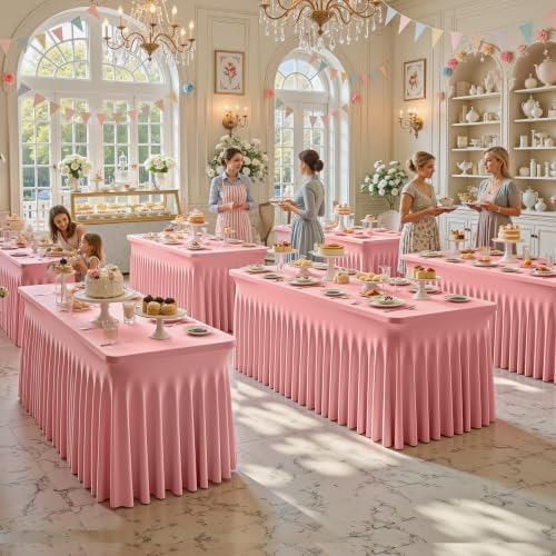 6 Packs Dusty Rose Spandex Table Cloths 6 Foot, Fitted Stretch Table Cover with Skirts 30x72 Inch, Wrinkle-Free Floor Length Tablecloths Rectangular for Weddings Parties Banquets Events Decorations - Image 6