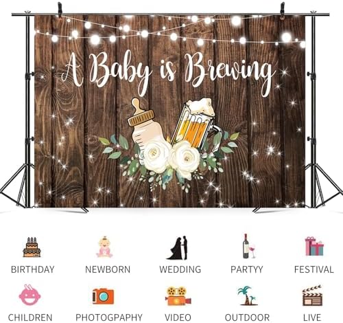 15x8ft Baby Shower Backdrop A Baby is Brewing Photography Background Feeding Bottle Beer Floral Rustic Wood Glitter Newborn Birthday Party Banner Decorations Gender Reveal Photo Booth Prop - Image 3