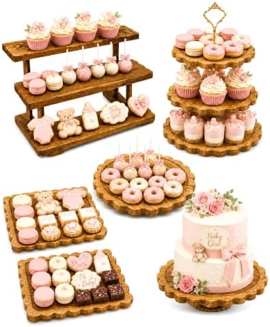 Wooden Dessert Table Display Set, 6-Piece Cake and Cupcake Stand Combo by Unknown
