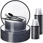 N9R 600PCS Clear Black Plastic Plates, Disposable Dinnerware Set for Party by N9RTABLEWARE