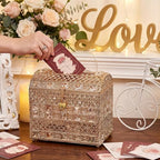 ELLDOO Crystal Wedding Card Box with Heart Lock, Vintage Money Card Box Treasure Chest Style Gold Gift for Wedding Receptions, Centerpiece Decor, Anniversary Keepsake, Gift, Small Size - Image 6