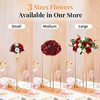 NUPTIO Artificial Flower Centrepieces for Tables - 6 Pcs Crimson & White Fake Flowers Roses Balls 9.5in Diameter - Silk Faux Rose Arrangement for Wedding Party Centerpiece Table Decorations - Image 6