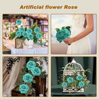 100PCS Dark Turquoise Artificial Flowers Realistic Roses, Real Looking Fake Roses with Stem for DIY Wedding Bouquets Centerpieces Bridal Shower Party Home Romantic Decorations (Dark Turquoise, 100pcs) - Image 3